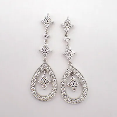 Salavetti Diamond Drop Earrings 18K White Gold Round Full Cut Diamonds Italy • $2664.75
