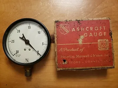 $10 • Buy Vintage Ashcroft 3 1/2 Vacuum Gauge 0-30 With 1/4  Nipple, Part # 1002