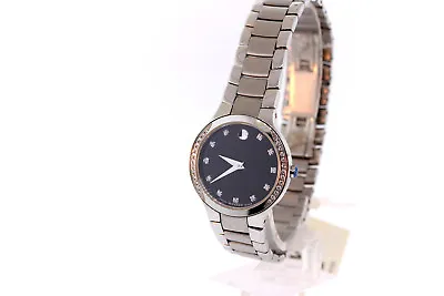 Ladies Movado 0606491 SERIO Diamond Accented Stainless Steel Black Dial Watch • $262.50