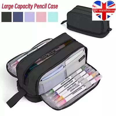 Large Capacity Pencil Case Portable Pencil Bag With 4 Compartments Multi-Slot • £9.77