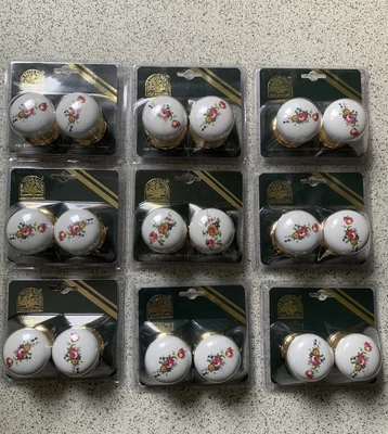 £40 • Buy 9 Pairs Floral Porcelain And Gold Plated Wardrobe Door Knobs Job Lot Resale