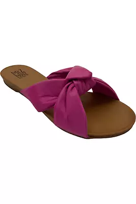 Miz Mooz Leather Wide Knot Detail Slide Sandals Aliza Fuchsia • $49.99