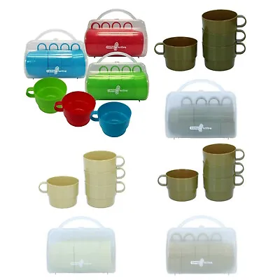 £6.99 • Buy 4 X Colourful Plastic Drinking Cups Mugs Stackable Tea Coffee Camping Picnic Kid