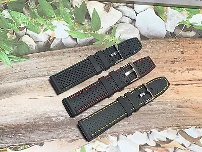 22 Mm Diver Silicone Perforated Black With Green Yellow Red Stitches Strap  • $23.30