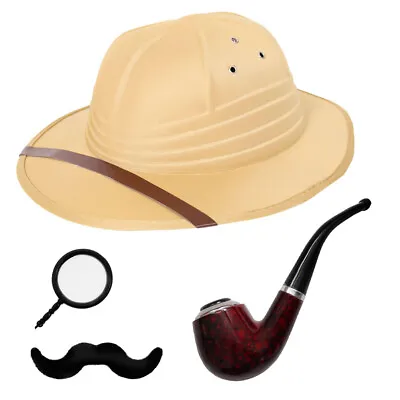 Explorer Safari Hat Costume Set Zoo Keeper Tropical Pith Helmet Fancy Dress • £5.99