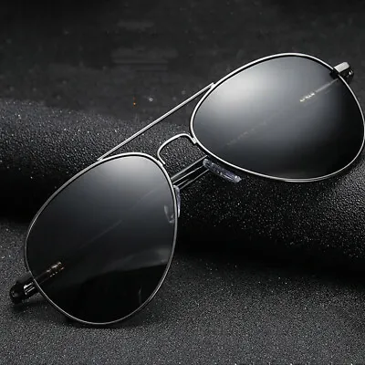 Polarised Polarized Pilot Sunglasses Grey Gun Metal UV 400 Aviators Men Driving • £8.85