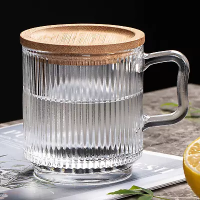 Transparent Glass Coffee Mug With Lid Clear Glass Coffee Cups Classical Vertic • $15.88