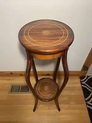 37” Edwardian Mahogany Inlaid Jardinière Plant Stand Sheraton 2 Tier Wood • $499.99