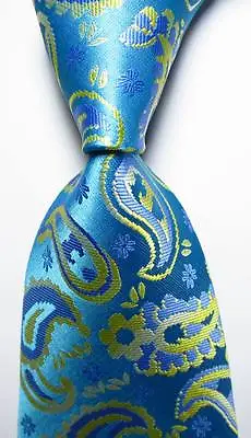 New Classic Paisley Sky Blue Yellow JACQUARD WOVEN 100% Silk Men's Tie Necktie • $7.99