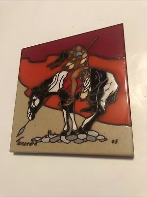 Vintage Cleo Teissedre Hand Painted Ceramic  Southwest  Tile Trivet 6X6 Nice One • $9.95