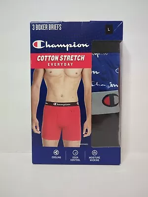 Champion Boxer Briefs 3-Pairs Mens Every Day Cotton Stretch Wicking 3 Pack Large • $24.99