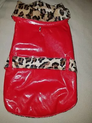 $6.89 • Buy Dog Jacket. Red Vinyl W/ Leopard Print Collar $ Belt  Size Small EUC  Zack &zoey