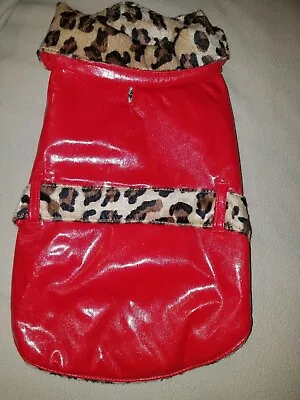 Dog Jacket. Red Vinyl W/ Leopard Print Collar $ Belt  Size Small EUC  Zack &zoey • $6.89