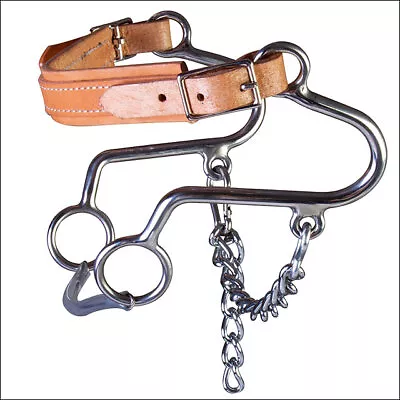 81AI Hilason Stainless Steel Short  S  Horse Hackamore Bit Leather Nose & Curb • $34.95
