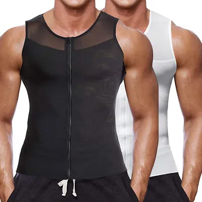 Men Compression Zipper Vest Undershirt Body Shaper Tummy Control Muscle Tank Top • £15.99