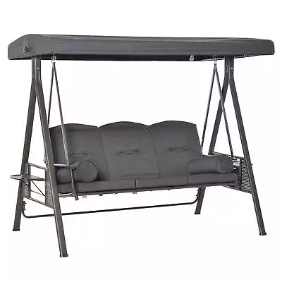 3 Seater Garden Swing Chair Outdoor Hammock Bench W/ Adjustable Canopy Dark Grey • £269.99