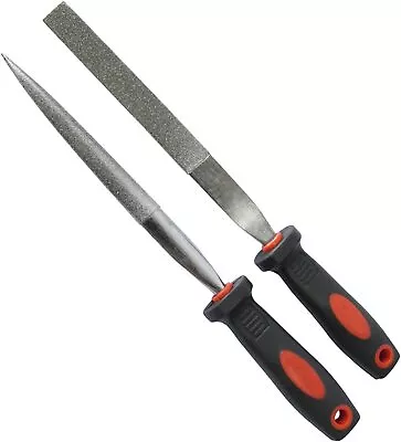£3.69 • Buy 2pcs Diamond File Set Half Round & Taper Flat Stone Glass Metal Tiles Soft Grip