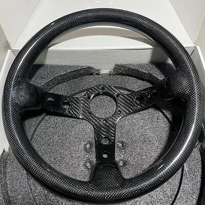 Hiwowsport 14  350mm Racing Car Steering Wheel Carbon Fiber Bolts Black 6 Hole • $99.99