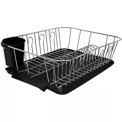 Chrome 3 Piece Set  Iron Dish Rack In Black Resists Rust 17.5  X 14.5  X 5.25  • $13.93