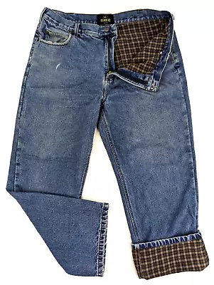 Redhead Flannel Plaid Lined Denim Blue Jeans Men TAG 38x30 / TRUE 37x28 • $24.77