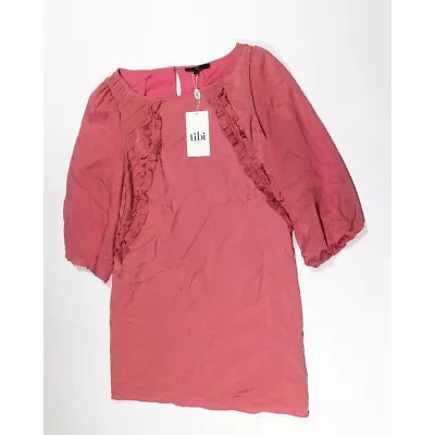NEW Tibi Solid Pink 100% Silk Ruffle Pullover Mini Sheath Dress 10 • $89.10