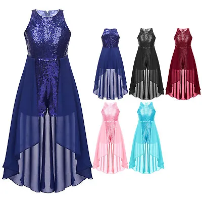 Kids Girls Chiffon Sleeveless Sequined Party Jumpsuit Pageant Romper Gown Dress • $18.02