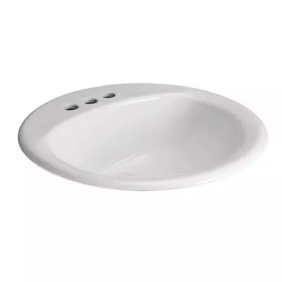 Glacier Bay Bathroom Sinks 19  Drop-In Round Front-Overflow Vitreous China White • $63.31