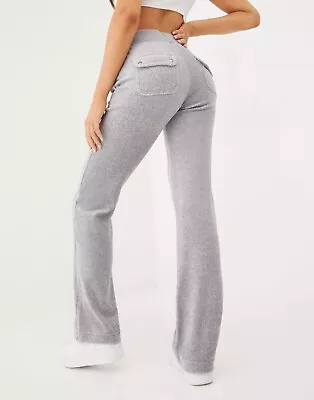 Juicy Couture L Grey French Terry Del Rey Slim Seat Boot Cut Pants Slimming Soft • $85.66