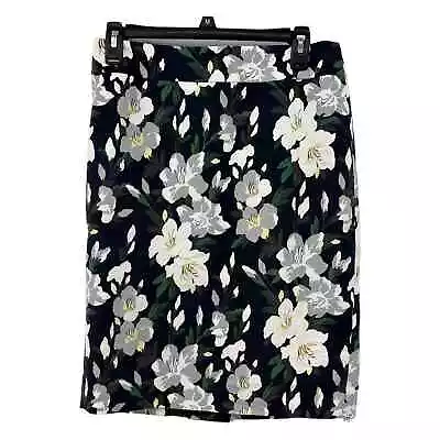 Ann Taylor Skirt Womens 6 Pencil Navy Floral Cotton Stretch Back Zip Knee Length • $11.99