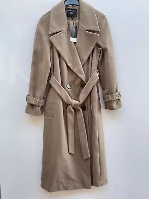 Dorothy Perkins Double Breasted Belted Long Coat Brown UK Size 10 12 14 16 Bnwt • £34.95