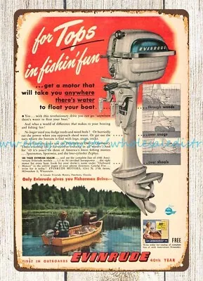 1949 Evinrude Fishing Boating Outboard Motor Milwaukee Wisconsin Metal Tin Sign • $18.86