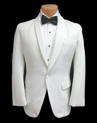 Men's White Tuxedo Jacket One Button Front With Satin Shawl Lapels Size 41R • $49.99
