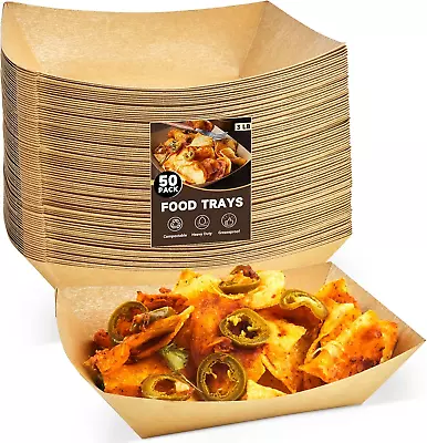 3 Lb Paper Food Trays - 50 Pack Disposable Nacho Trays Kraft Paper Food Boats T • $17.80