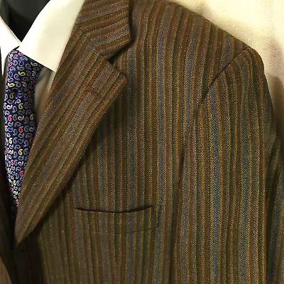 Ibiza Silk Wool 3 Button Brown Blue Striped Jacket Sport Coat 42R Mambo • $39.90