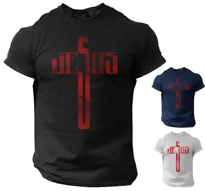Jesus Cross T-Shirt Christian Men Vintage Style Religious Tee • $15.90