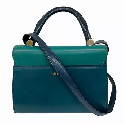 Max Mara 2Way Handbag Shoulder Bag Crossbody Leather 2 Tone Color Green Gold Har • $129.32