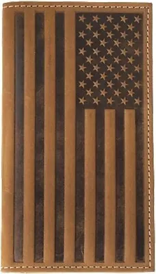 Nocona Western Mens Wallet Rodeo Leather Embossed American Flag Brown N500044102 • $39