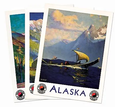 SET 1920's Vintage Re Print Travel Posters 18X24 RAINIER ALASKA RAILROAD MONTANA • $29.95