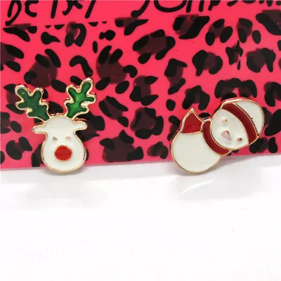 New White Enamel Cute Christmas Snowman Elk Fashion Women Stand Jewelry Earring • $2.96