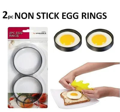 2pc Non Stick Egg Rings Set Kitchen Craft Poaching Poached Or Fried Egg Ring • £2.69