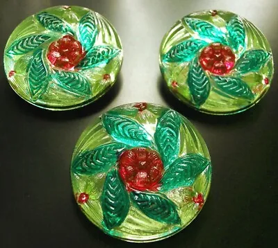 3 Czech Vaseline Crystal Glass Buttons #B858 - 27 Mm Or 1  - UNIQUE!!!! • $10.99