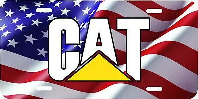 Cat Caterpillar Waving American Flag Vehicle License Plate Truck Tractor Tag • $19.95
