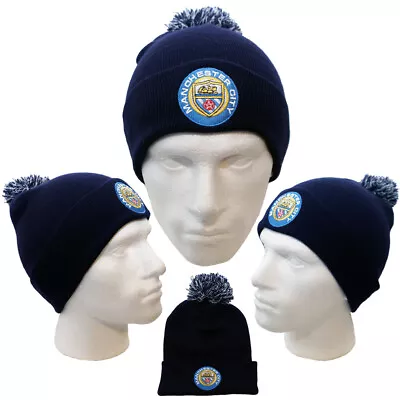 £12.99 • Buy Manchester City Hat Navy Knitted Bobble Embroidered Crest Fan Original Gift Idea