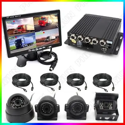 Car Vehicle 4CH DVR Box+7  LCD HD Monitor & 4x Front Rear Left Right CCD Camera • £176.71