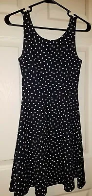 H&M DIVIDED Fit N Flare Navy & White Polka Dot Tank Dress Skater Women's 4 • $6.50