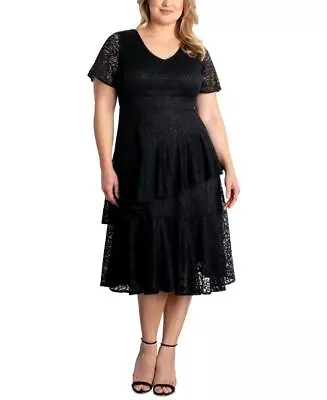 New $178 Kiyonna   Women's Lace Ruffle Midi Short Sleeve Dress A2725 • $26.99