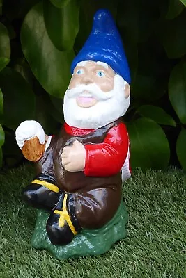 Cast Stone Hand Painted Beer Swilling Garden Gnome Garden Ornament 22cm Tall • £24