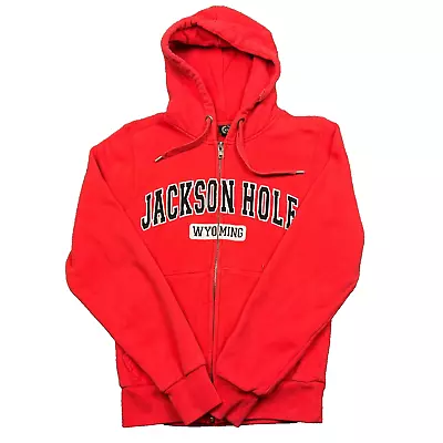 BAC Jackson Hole Wyoming Hoodie Adult XS Extra Small Full Zip Red Sweatshirt • $12