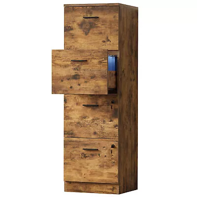 4-Drawer Vertical File Cabinet Home Office Wooden Filing Cabinet W/ Lock Brown • $103.26