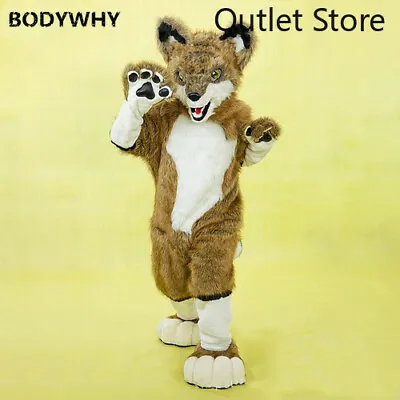 Fursuit Brown Long Fur Husky Fox Dog Wolf Mascot Costume Cosplay Party AD Xmas • $1125.66